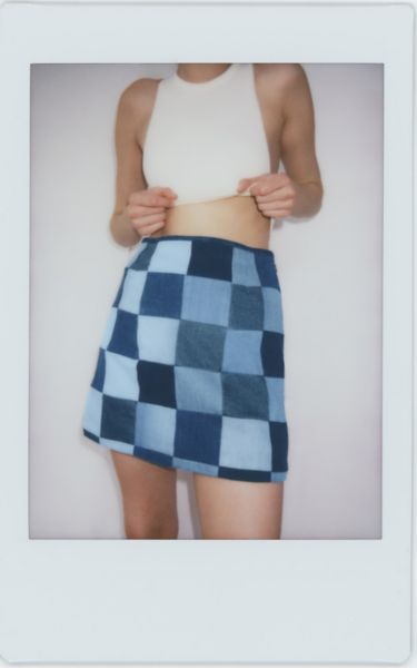 denim checkered skirt