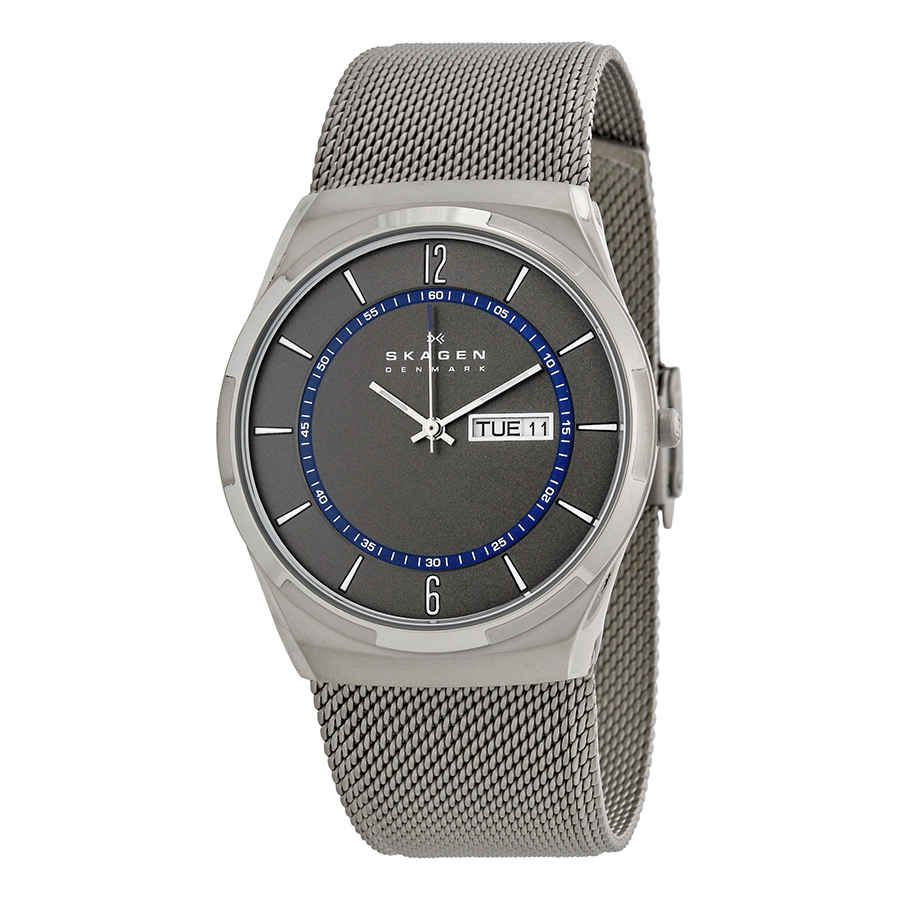 Slide View: 1: Skagen Melbye Grey Dial Stainless Steel Mesh Men's Watch SKW6078