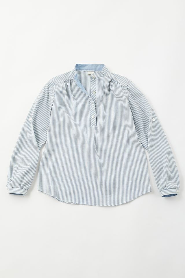 Vintage Stripe Band Collar Blouse | Urban Outfitters