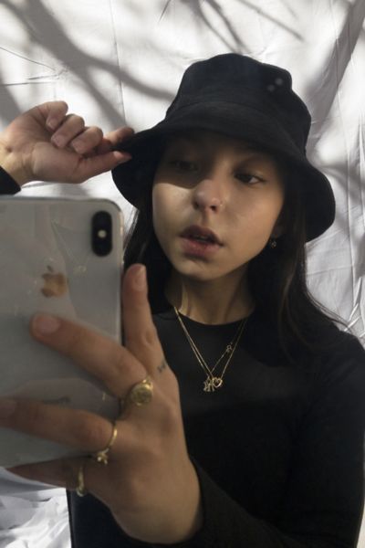 black corduroy bucket hat