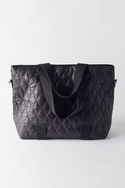 black quilted weekender bag