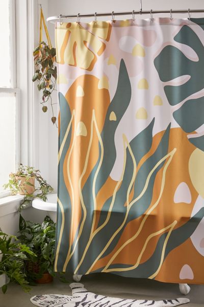 teal and tan shower curtain