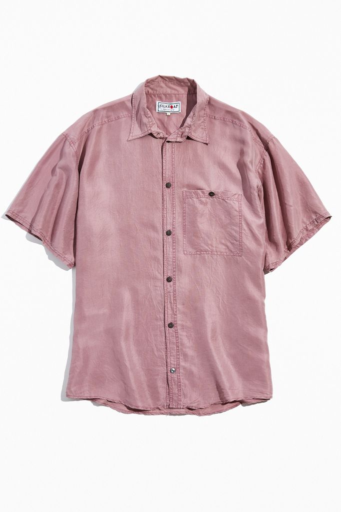 Vintage Mauve Silk Short Sleeve Button-Down Shirt | Urban Outfitters