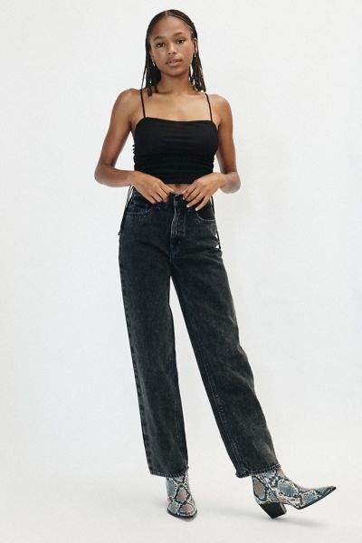 high waisted black acid wash jeans