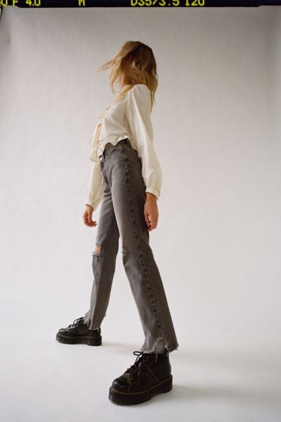 BDG Mid-Rise Bootcut Jean – Destroyed Grey Denim | Urban Outfitters