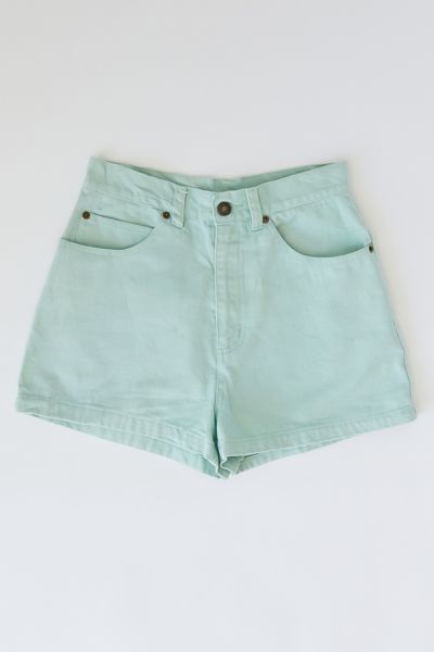 mint green denim shorts