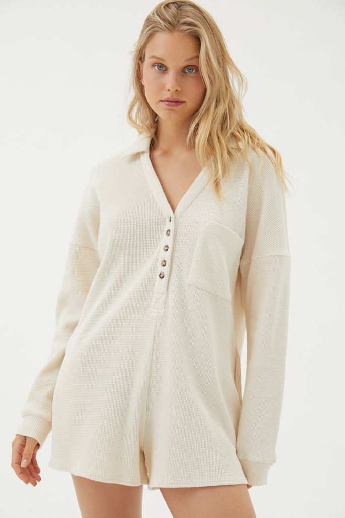 UO Cozy Thermal Long Sleeve Romper Urban Outfitters