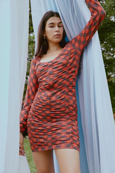 uo ruched mesh bodycon mini dress