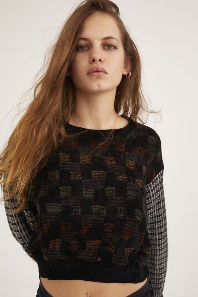 Urban Renewal Recycled Pieced Print Cropped Sweater Urban Outfitters 8577