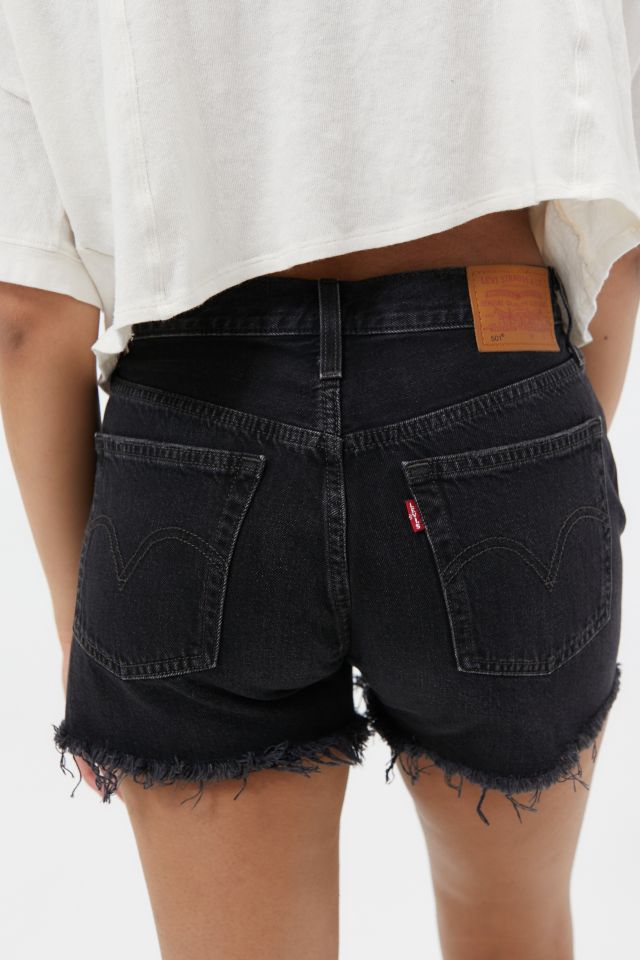 levi's 501 high rise short with raw hem and rips