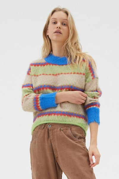 UO Garnet Fuzzy Fair Isle Sweater | Urban Outfitters Canada