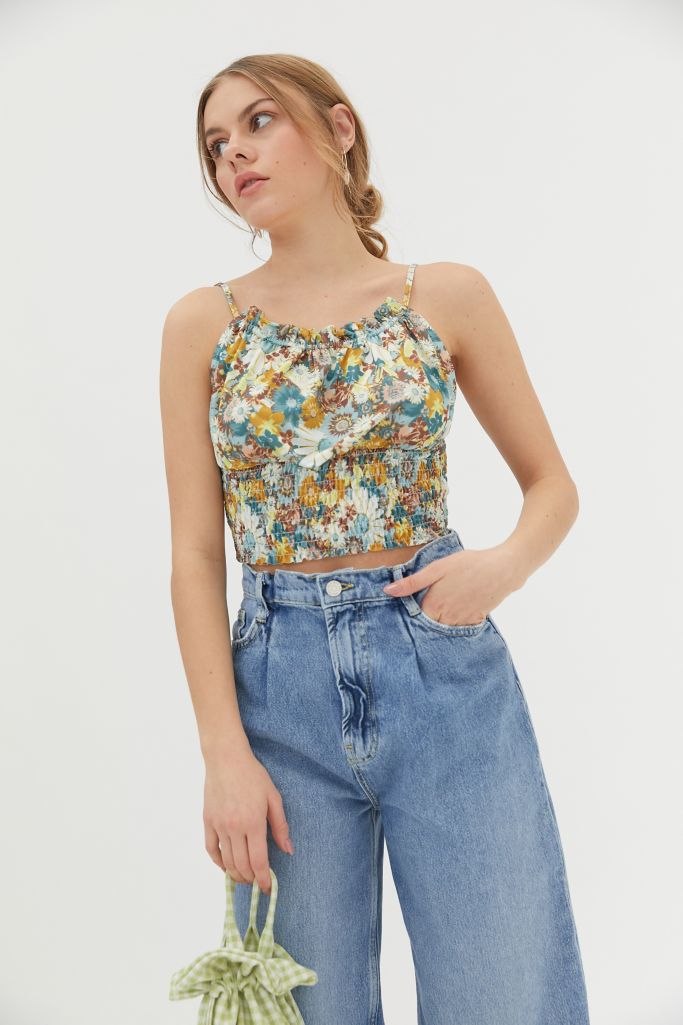 Uo Margot Smocked Cropped Cami Top Urban Outfitters Canada