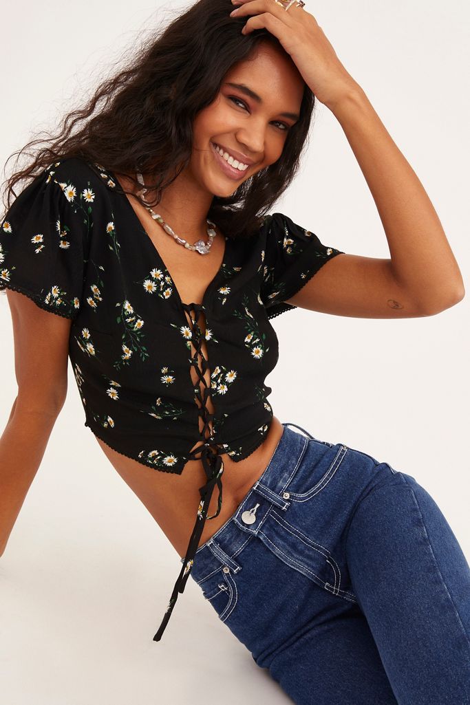 Dress Forum Lace-Up Floral Blouse | Urban Outfitters