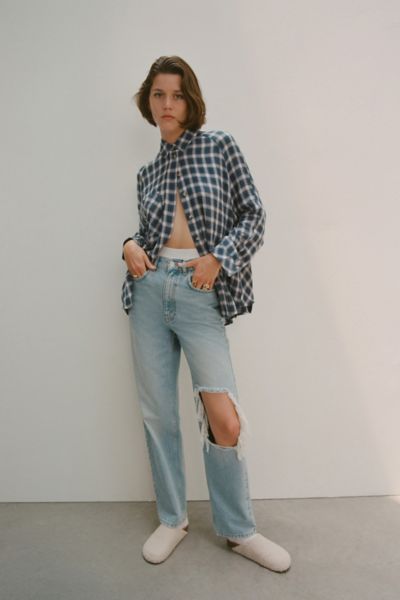 Bdg High Waisted Baggy Jean Ripped Light Wash Urban Outfitters 