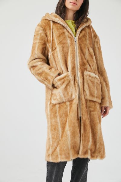 longline faux fur coat with hood