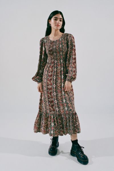 UO Laura Tiered Long Sleeve Midi Dress | Urban Outfitters