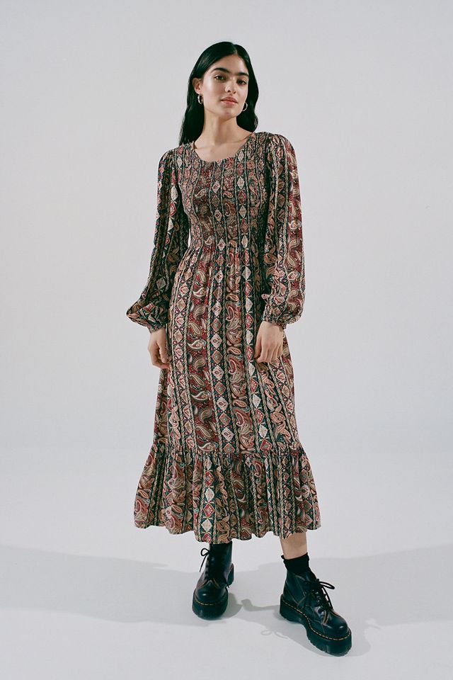 UO Laura Tiered Long Sleeve Midi Dress | Urban Outfitters