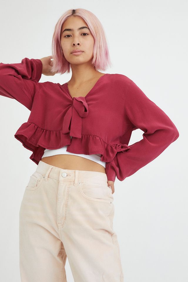Urban Renewal Recycled TieFront Polyester Blouse Urban Outfitters