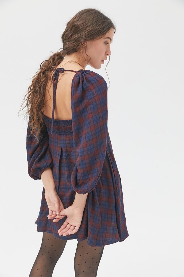 UO Lachlan Flannel Smocked Mini Dress | Urban Outfitters