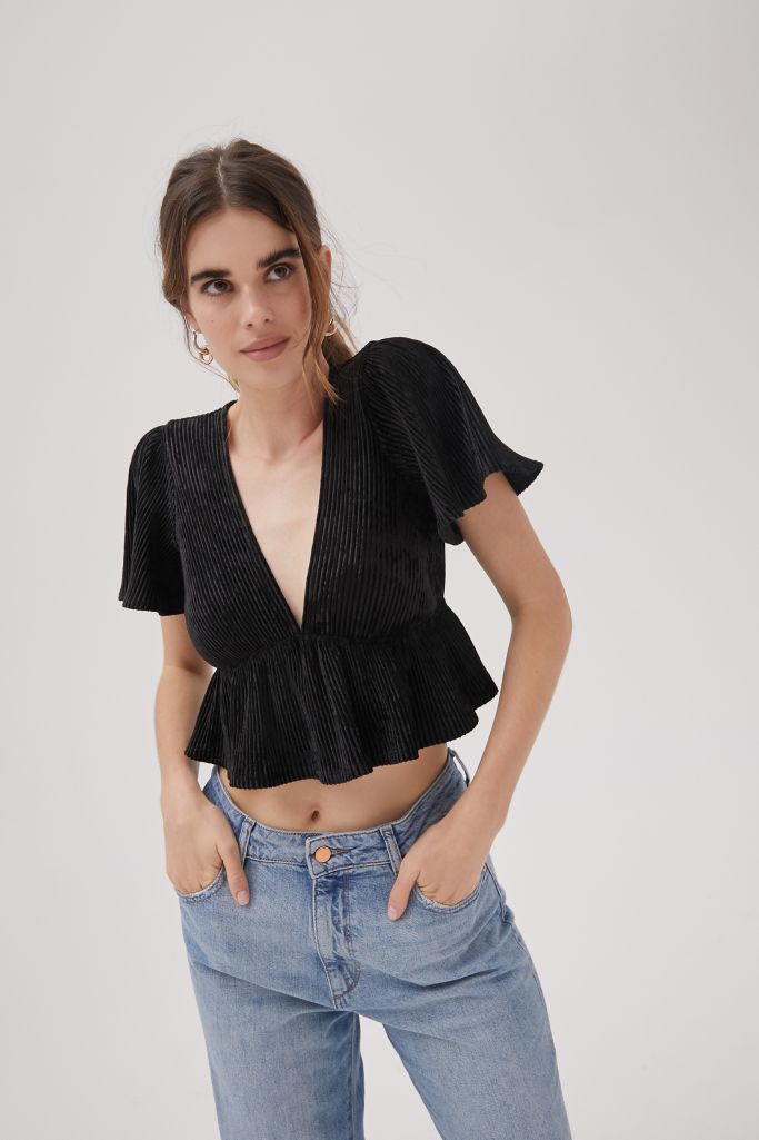 UO Smitten Ribbed Peplum Top | Urban Outfitters Canada