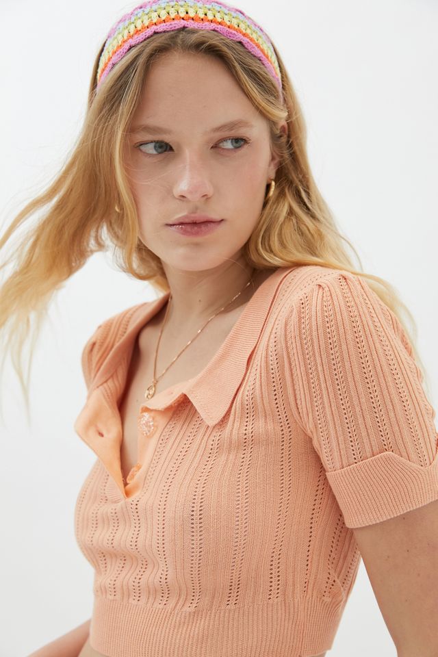 For Love & Lemons Phoebe Pointelle Knit Polo Urban Outfitters