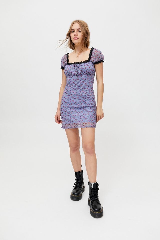 UO Lenny Lace-Trim Mini Dress | Urban Outfitters