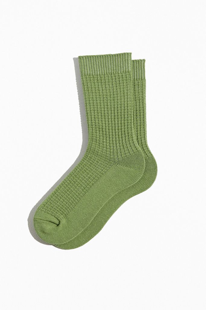 Solid Textured Waffle Knit Crew Sock Urban Outfitters