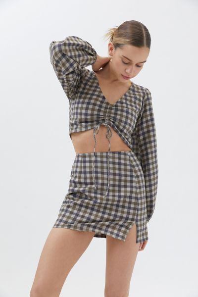 plaid notched mini skirt