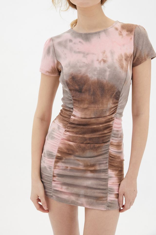UO Eloise Ruched TieDye Mini Dress Urban Outfitters Canada