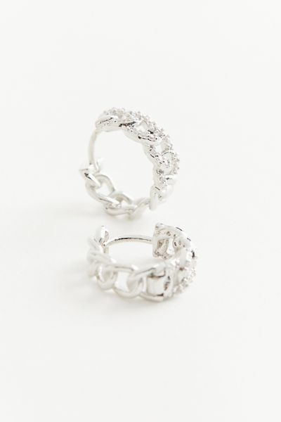 Rhinestone Curb Chain Huggie Hoop Earring | Urban Outfitters