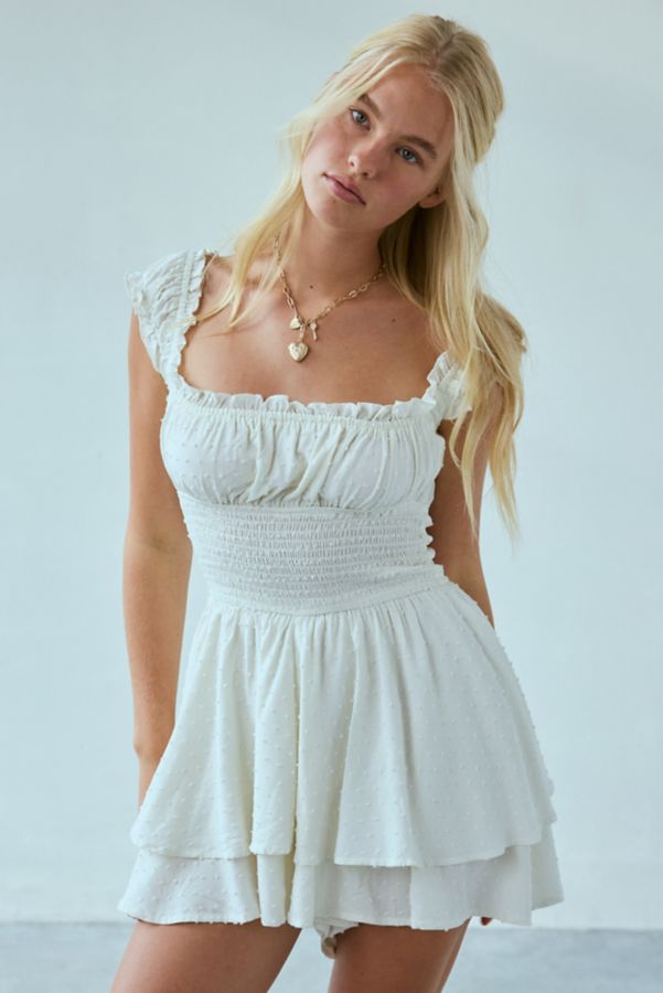 Slide View: 1: UO Rosie Smocked Tiered Ruffle Romper