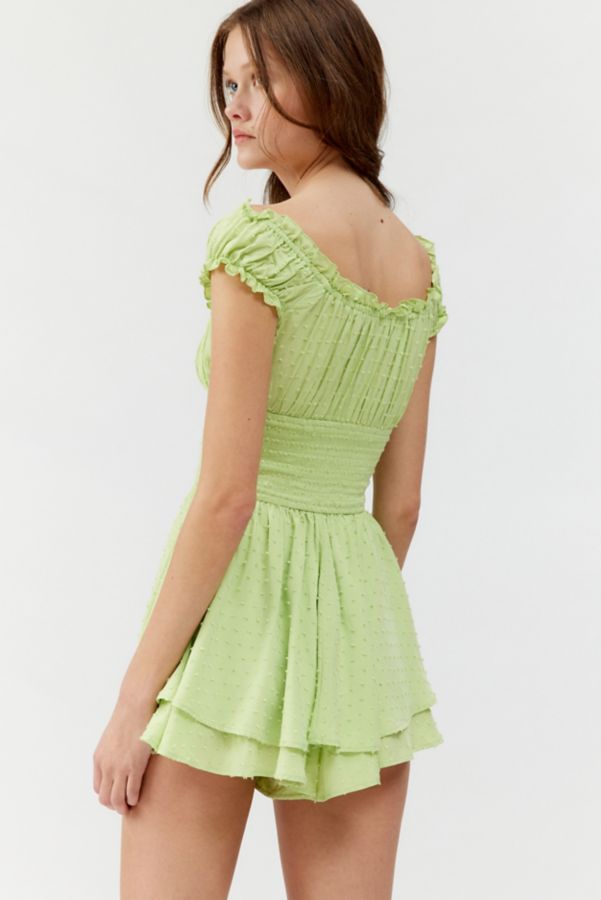 Slide View: 5: UO Rosie Smocked Tiered Capped Sleeve Ruffle Romper