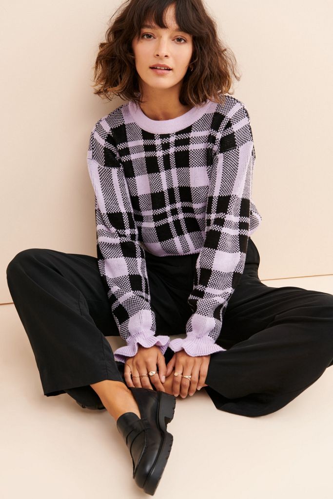 Glamorous Purple Plaid Sweater | Urban Outfitters
