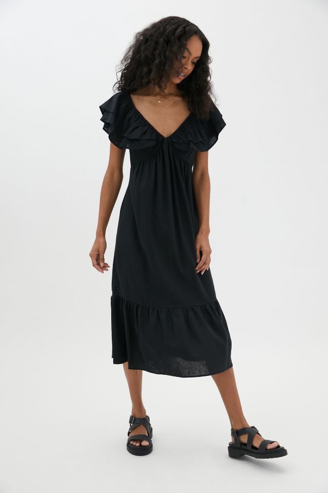Urban Renewal Eco Linen Ruffle Sleeve Maxi Dress | Urban Outfitters