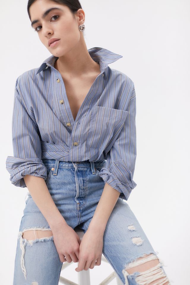 BDG Timmy Twist-Front Button-Down Shirt | Urban Outfitters