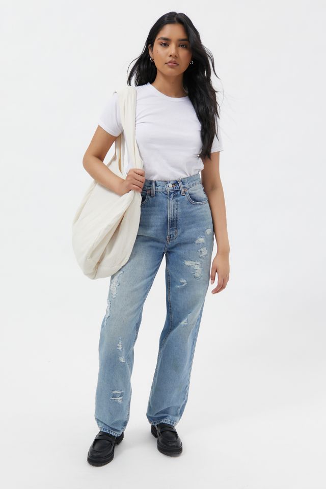 BDG High-Waisted Baggy Jean – Distressed Light Wash | Urban Outfitters ...