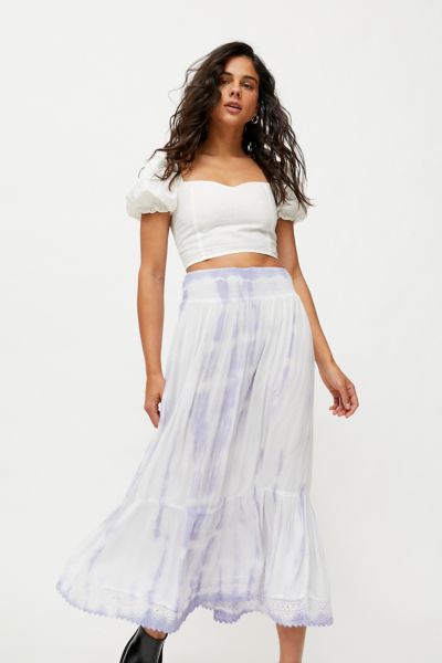 UO Hannah Tie-Dye Tiered Ruffle Midi Skirt | Urban Outfitters