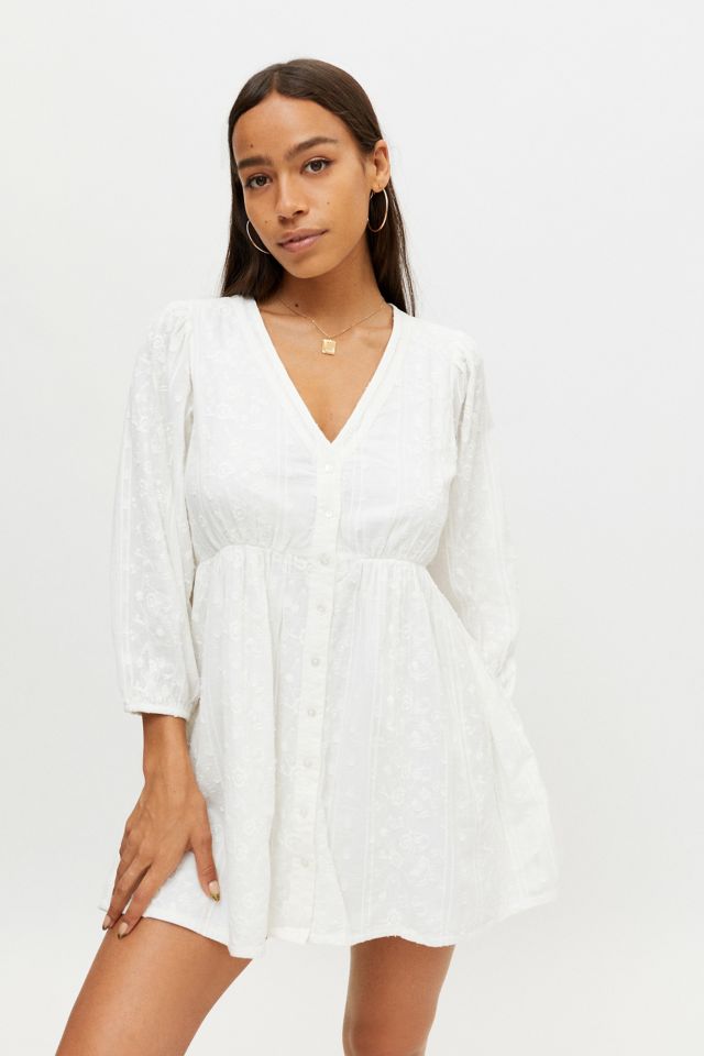 UO Cass Embroidered Long Sleeve Mini Dress | Urban Outfitters