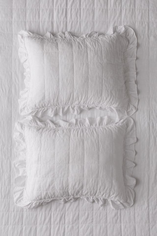 Washed Cotton Ruffle Quilted Sham Set Urban Outfitters