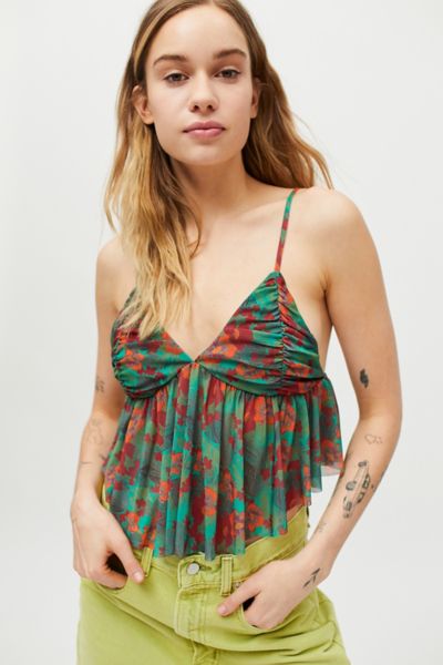 Uo Lila Ruched Ruffle Cropped Cami Urban Outfitters 8734