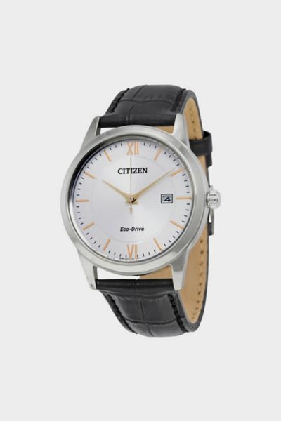 Citizen Eco-Drive Silver Dial Black Leather Men's Watch AW1236-03A