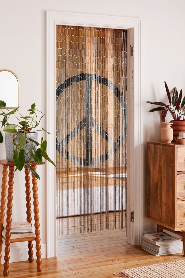 Peace Sign Bamboo Beaded Curtain, Bamboo Beaded Curtains Outdoor