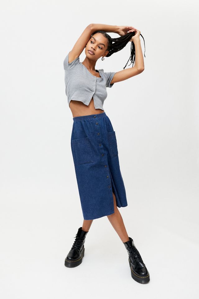 Urban Renewal Vintage Button-Front Midi Skirt | Urban Outfitters