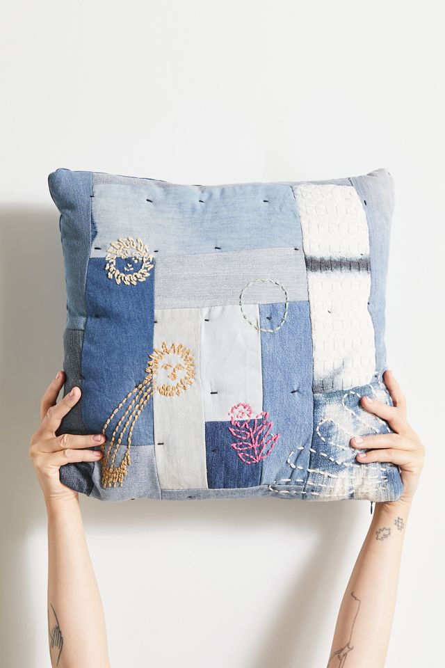 Urban Renewal Embroidered Denim Throw Pillow Urban Outfitters