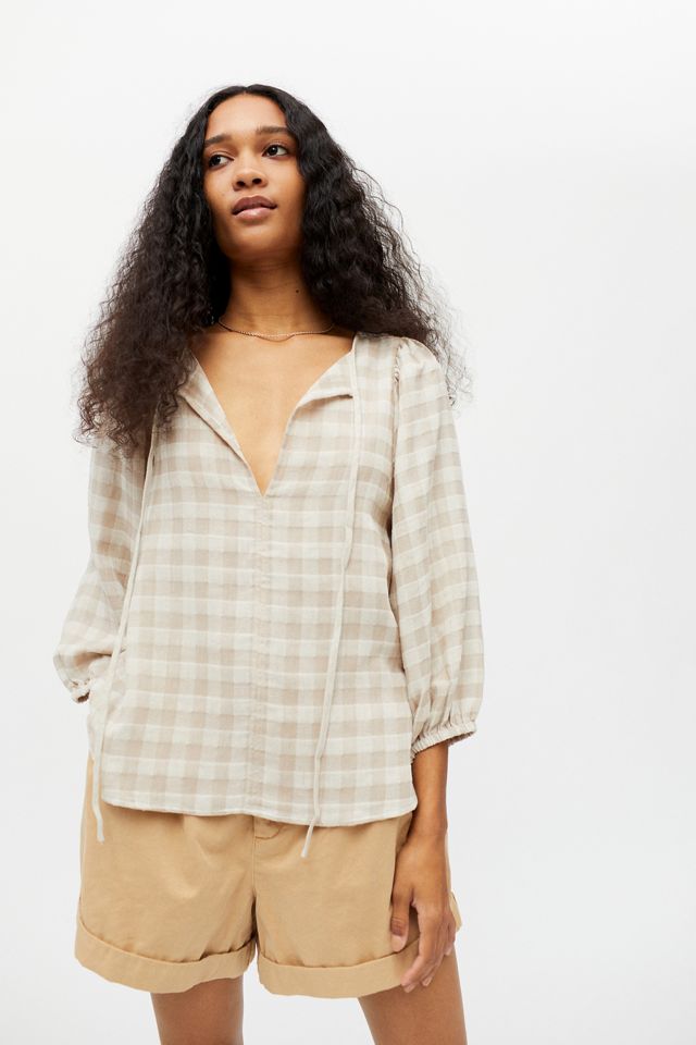 Little Lies Lana Checkered Linen Top | Urban Outfitters