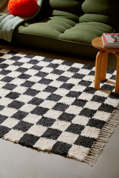 Checkerboard Woven Shag Rag Rug