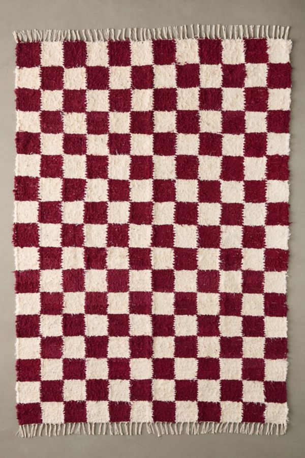 Slide View: 1: Checkerboard Woven Shag Rag Rug