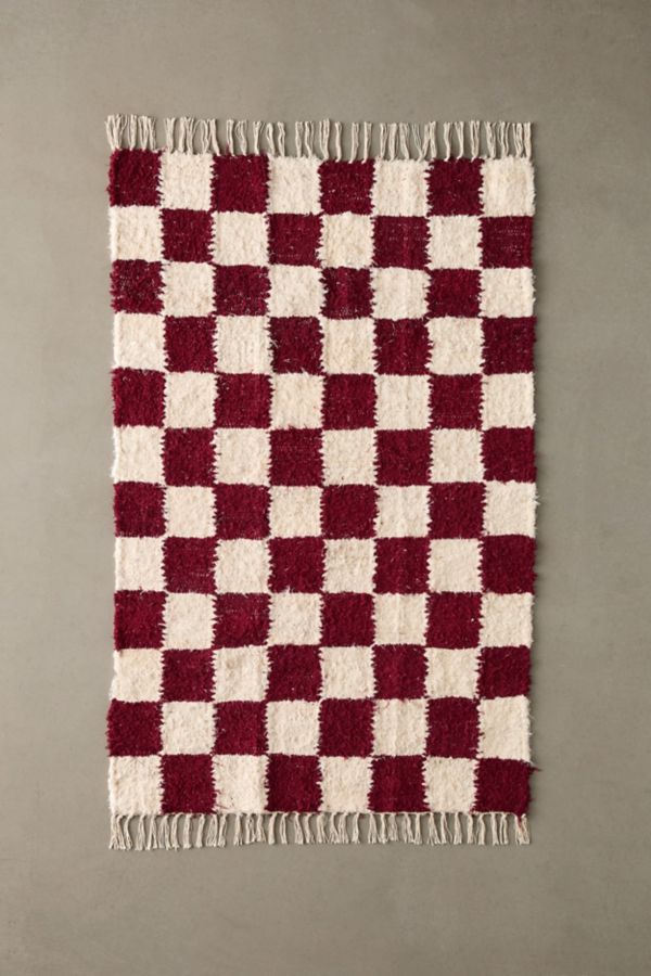 Slide View: 4: Checkerboard Woven Shag Rag Rug