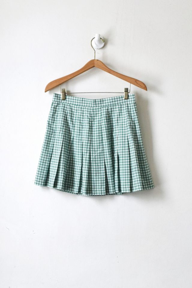 Vintage Green & White Plaid Pleated Skirt | Urban Outfitters