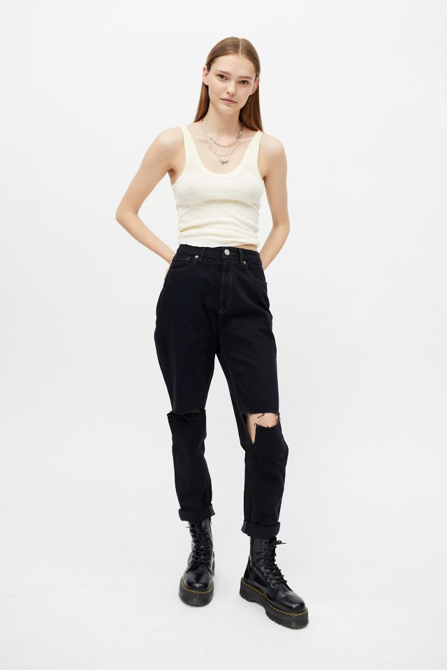 BDG High-Waisted Mom Jean – Destroyed Black Denim | Urban Outfitters